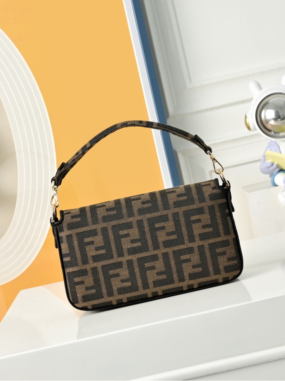 Fendi Brown & Black Zucca Crossbody Baguette with Gold Hardware - Picture 2 of 11